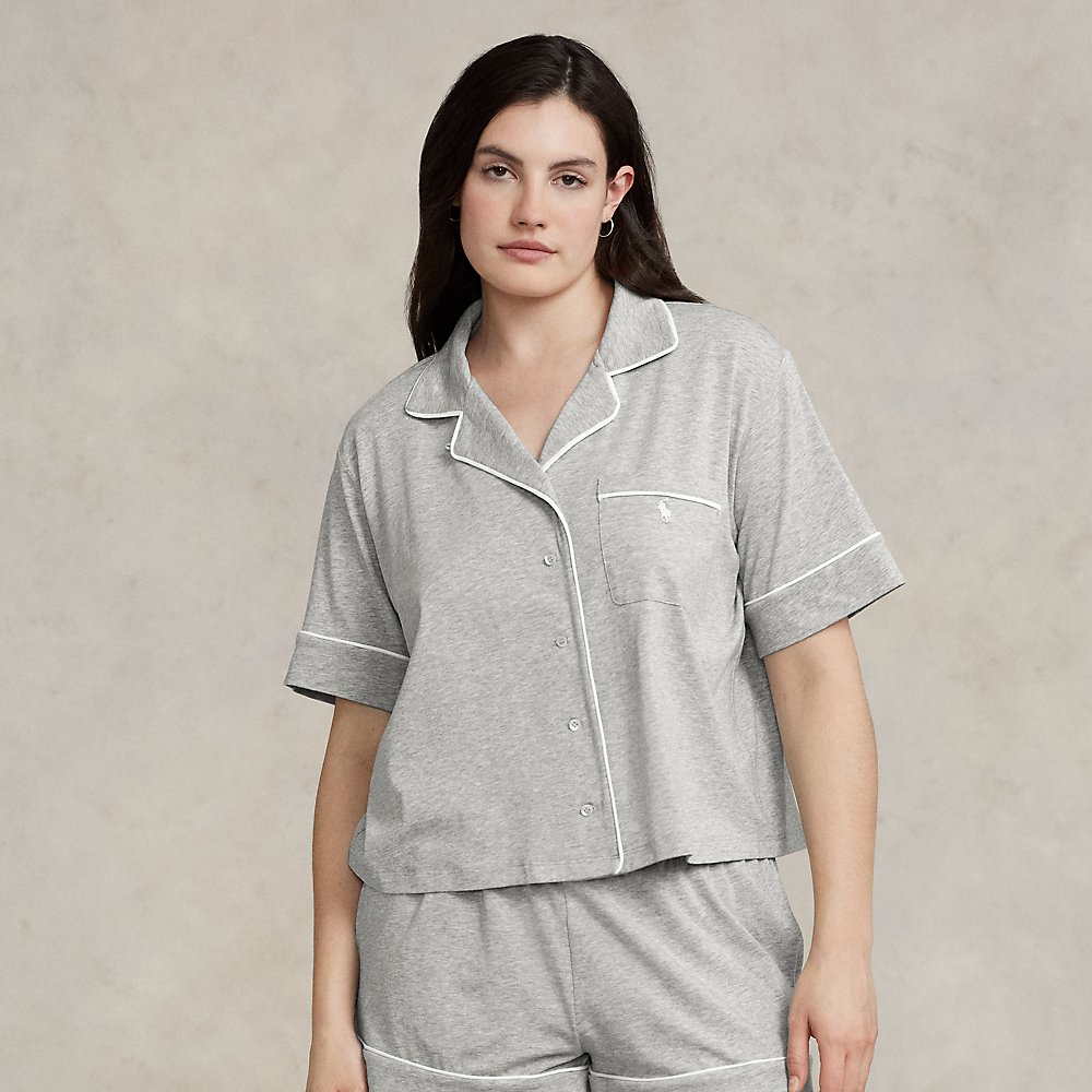 Ralph Lauren Short-sleeve Jersey Pajama Set In Heather Grey