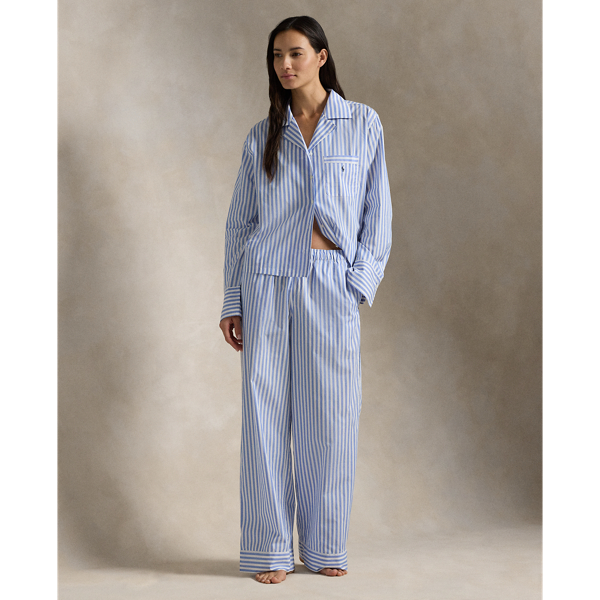 Ralph Lauren Long-sleeve Poplin Pajama Set In Wide Stripes