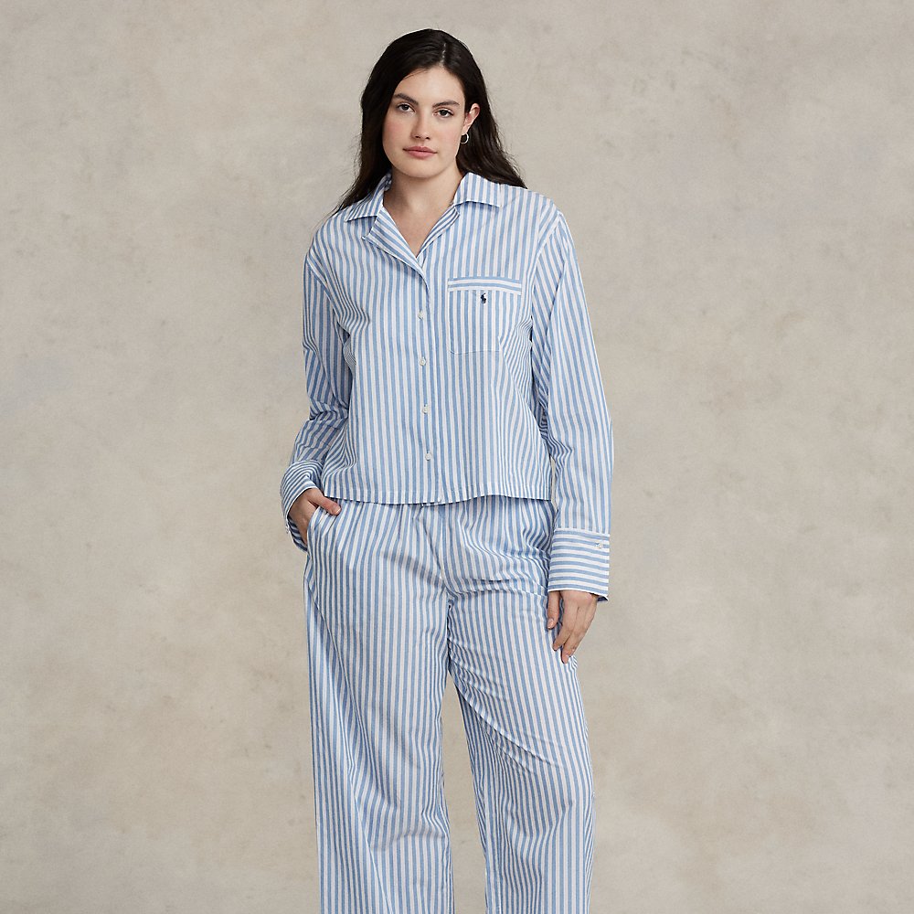 Ralph Lauren Long-sleeve Poplin Pajama Set In Wide Stripes