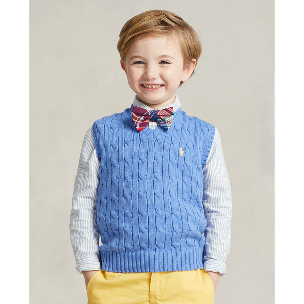 Cable-knit cotton sweater vest in blue - Polo Ralph Lauren