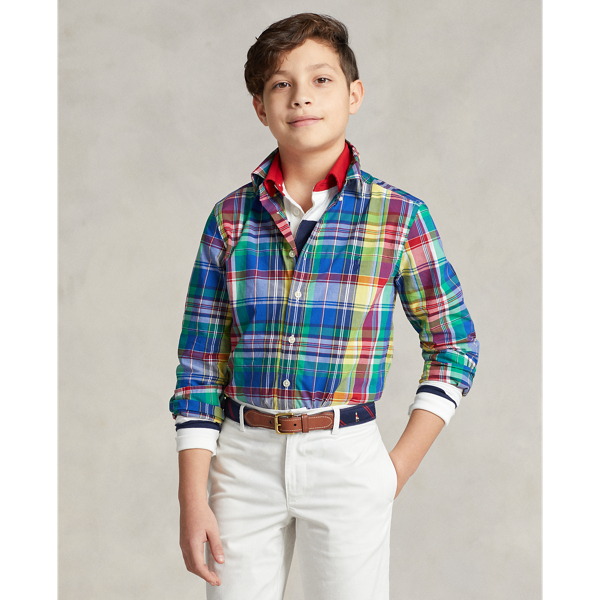 Polo Ralph Lauren Kids' Plaid Cotton Poplin Shirt In Royal/navy Multi