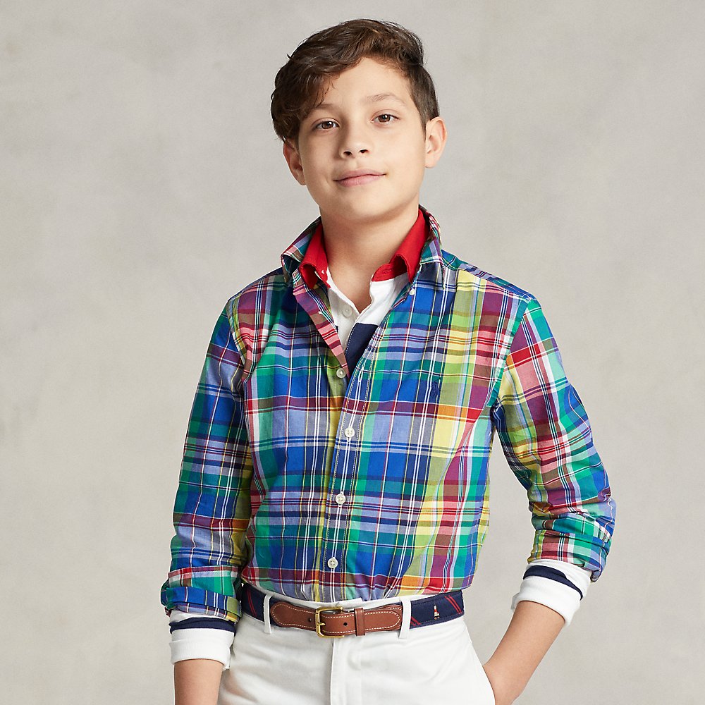 Polo Ralph Lauren Kids' Plaid Cotton Poplin Shirt In Royal/navy Multi