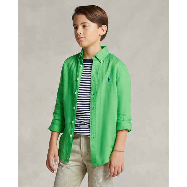 Polo Ralph Lauren Kids' Linen Shirt In Vibrant Green