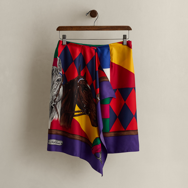 Ralph Lauren C. 1992 Print Silk Wrap Skirt In Multi