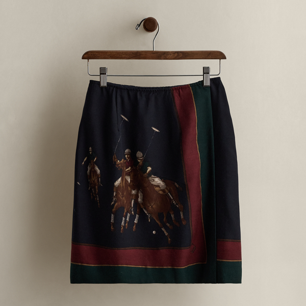 Ralph Lauren C. 1990 Print Wool Wrap Skirt In Brown
