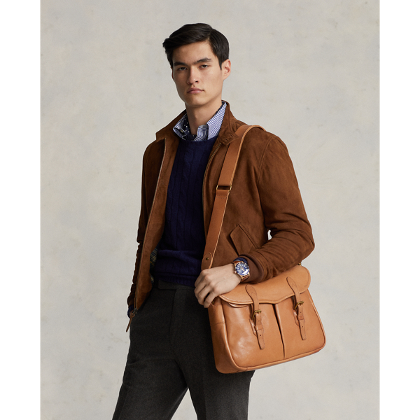 Ralph Lauren Heritage Leather Messenger Bag In Tan