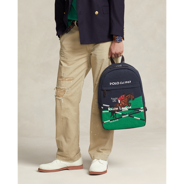 Ralph Lauren Equestrian-print Canvas Backpack In Newport Navy