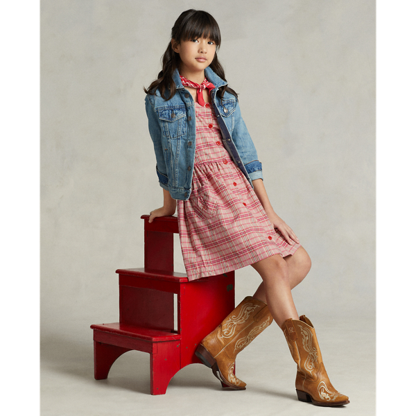 Polo Ralph Lauren Checked Cotton Poplin Dress In Pink Plaid