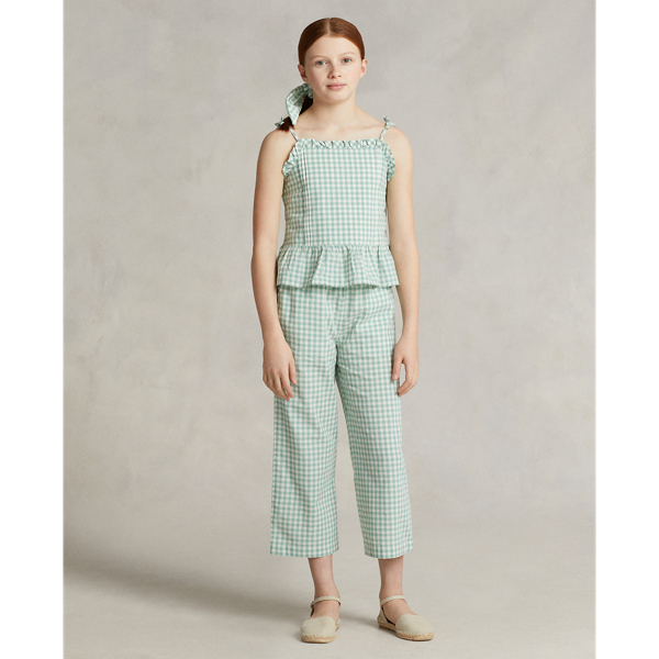 POLO RALPH LAUREN GINGHAM CROPPED COTTON MADRAS PANT