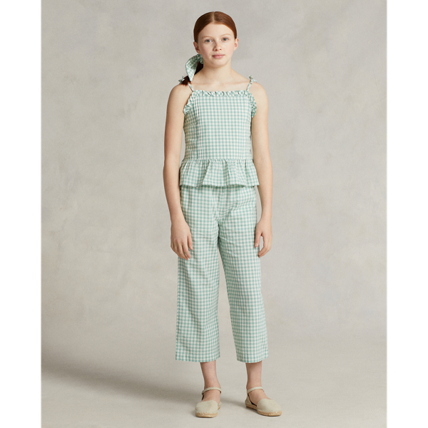 Polo Ralph Lauren Gingham Cropped Cotton Madras Pant In Mint/white
