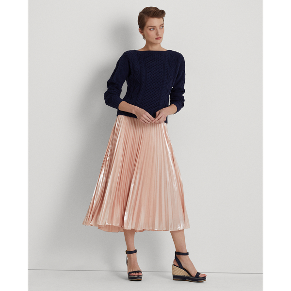 RALPH LAUREN PLEATED METALLIC CHIFFON SKIRT