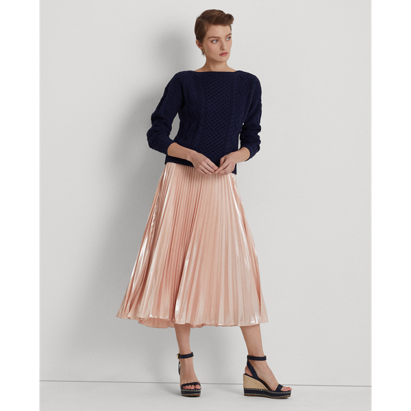 LAUREN RALPH LAUREN PLEATED METALLIC CHIFFON SKIRT