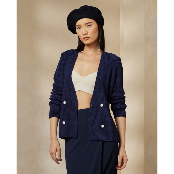Polo Ralph Lauren Women's Ribbed Double-breasted Cardigan In Lux Navy