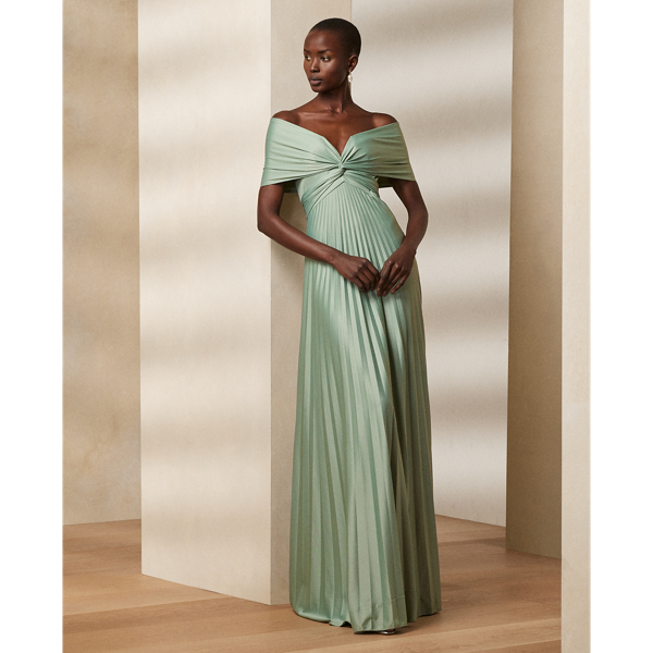 Polo Ralph Lauren Merridan Pleated Jersey Evening Dress In Spring Sage
