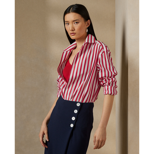 Ralph Lauren Striped Cotton Shirt In Rouge/white