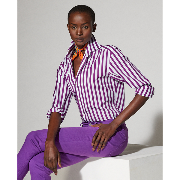 Ralph Lauren Striped Cotton Shirt In Bright Berry/white