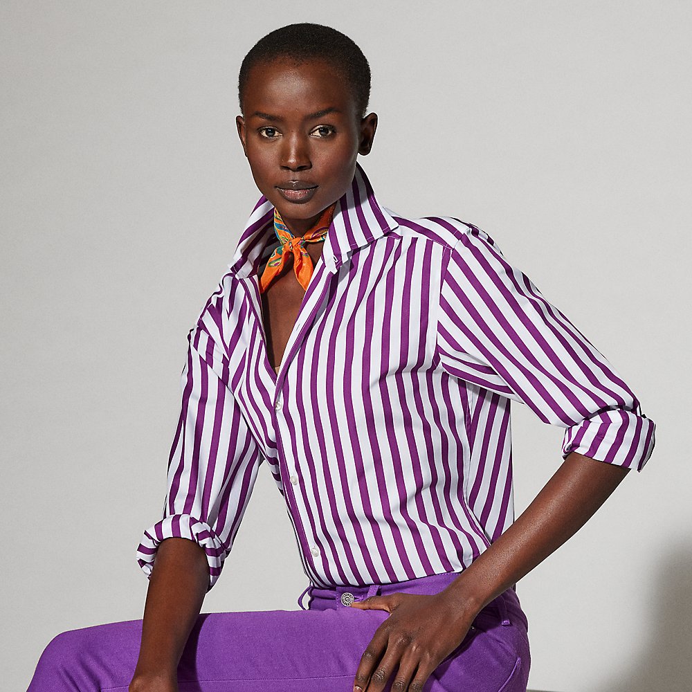 Ralph Lauren Striped Cotton Shirt In Bright Berry/white