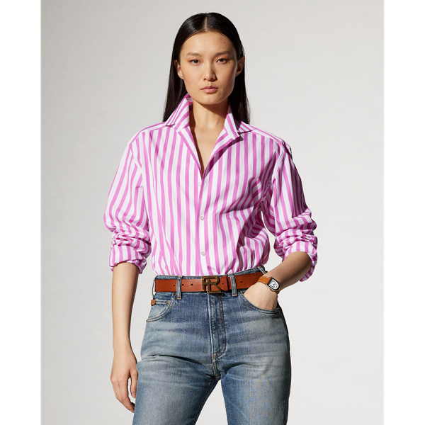 Polo Ralph Lauren Striped Cotton Shirt In Bubblegum Pink/white