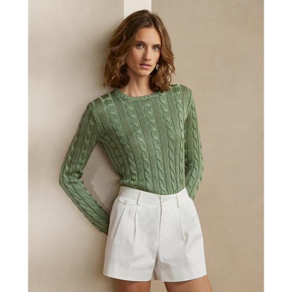Ralph Lauren Cable-knit Silk Crewneck Sweater In Spring Sage