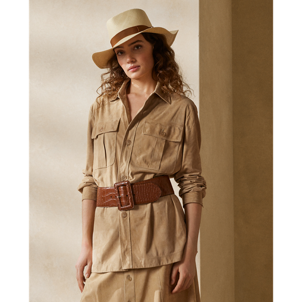 Ralph Lauren Isla Lamb-suede Shirt Jacket In Pale Honey | ModeSens