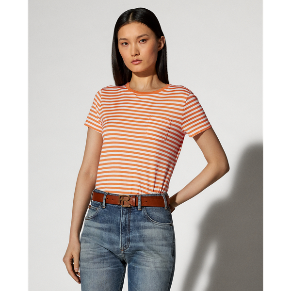 Polo Ralph Lauren Striped Short-sleeve T-shirt In Poppy Orange/off White