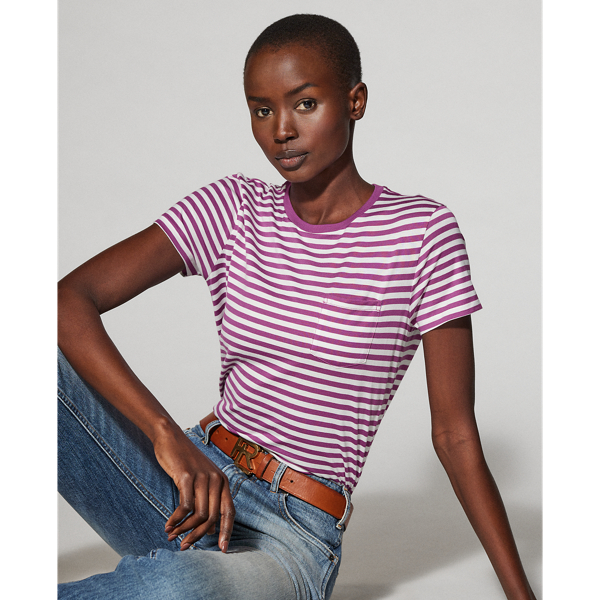 Polo Ralph Lauren Striped Lux Pima Cotton Jersey T-shirt In Bright Berry/off White