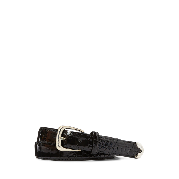 Ralph Lauren Silver-buckle Alligator Belt In Black