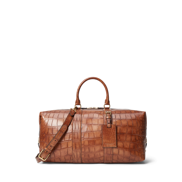 Shop Ralph Lauren Purple Label Welington Alligator Duffel In Gold