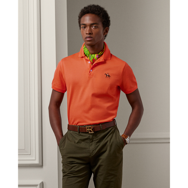 Ralph Lauren Purple Label Custom Slim Fit Piqué Polo Shirt In Orange Poppy