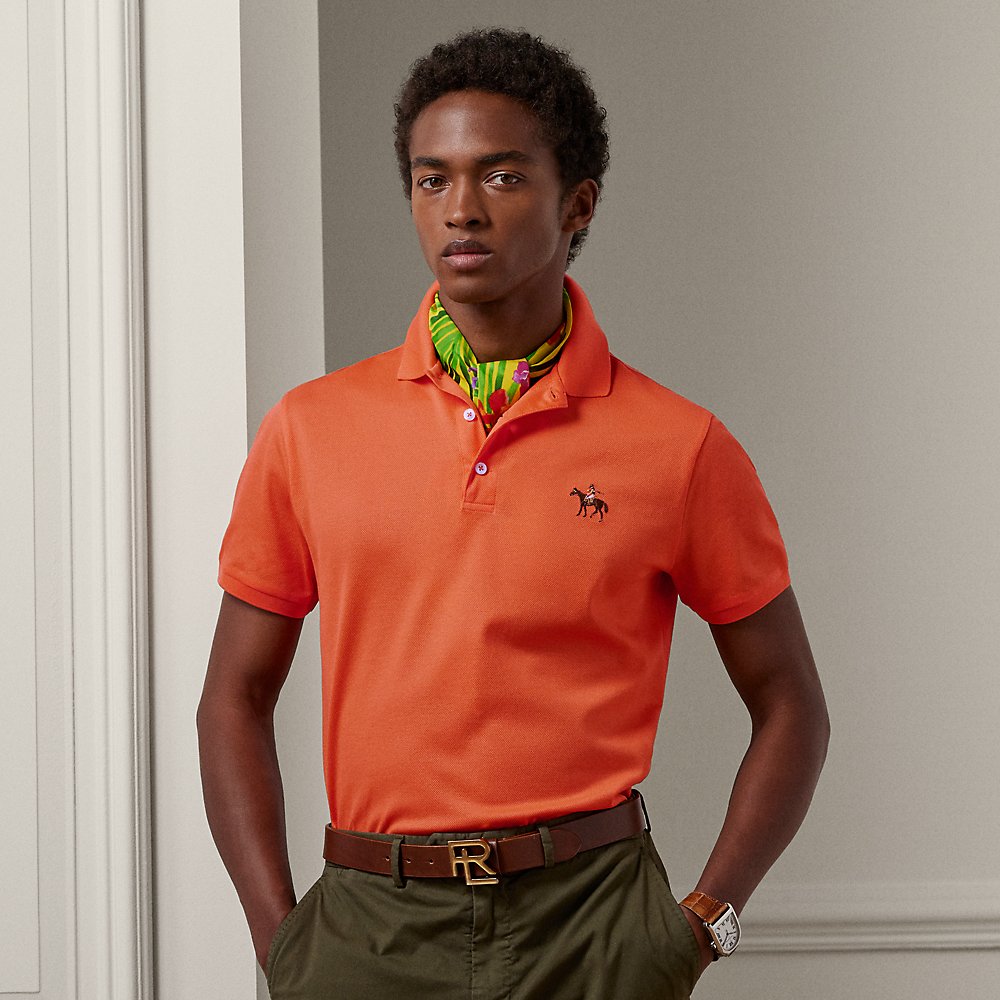 Ralph Lauren Purple Label Custom Slim Fit Piqué Polo Shirt In Orange Poppy