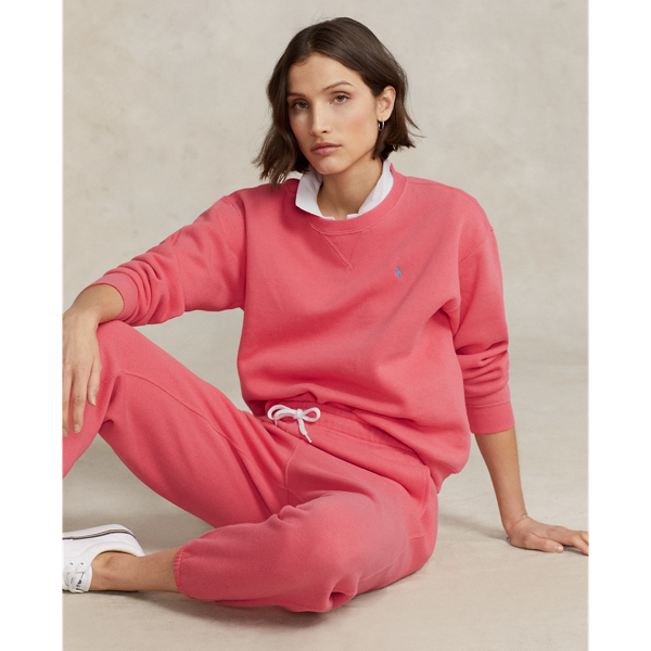 Ralph Lauren Fleece Crewneck Pullover In Ruby Coral