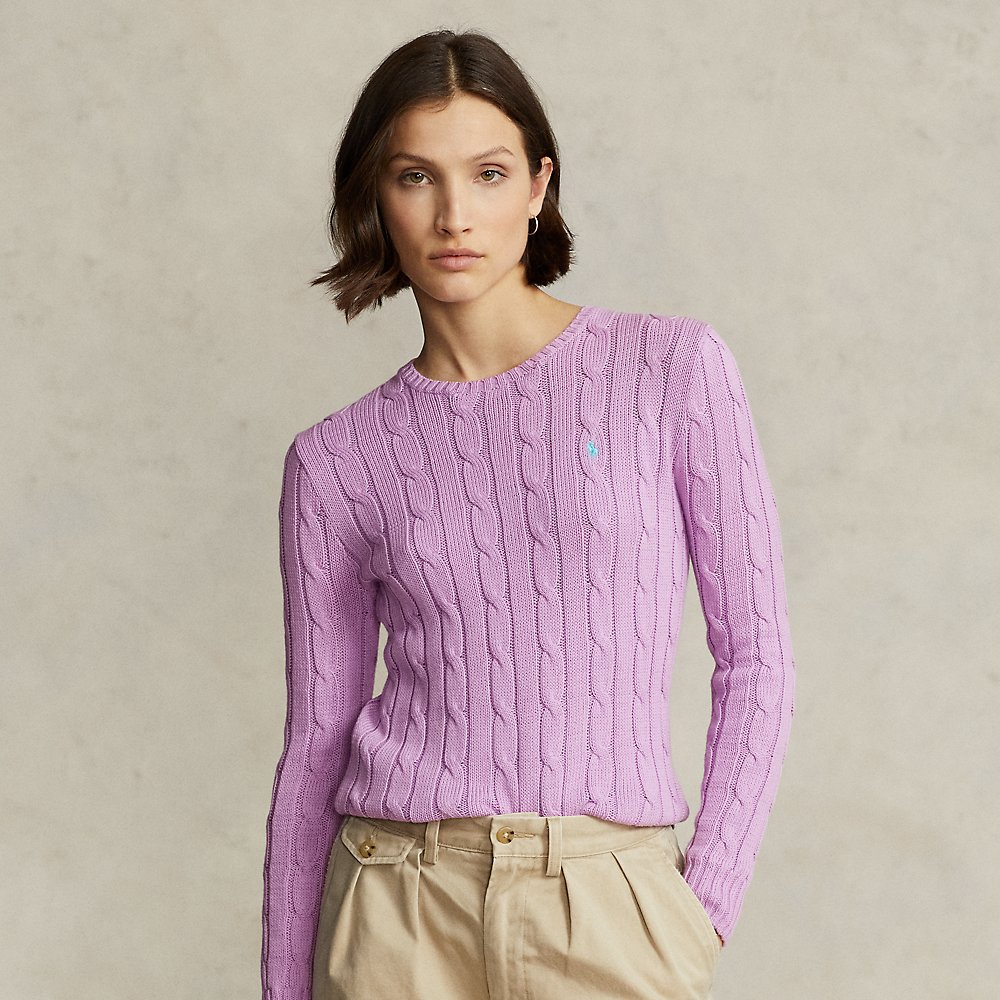 Ralph Lauren Cable-knit Cotton Crewneck Sweater In Soft Lilac