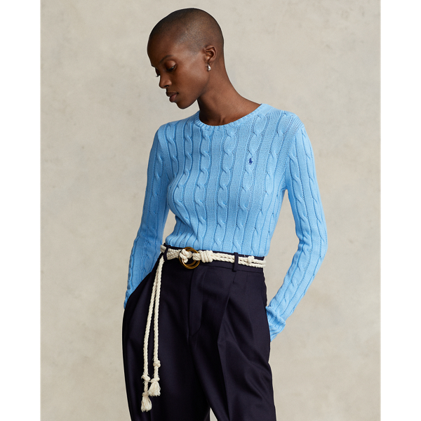 Ralph Lauren Cable-knit Cotton Crewneck Sweater In Suffield Blue