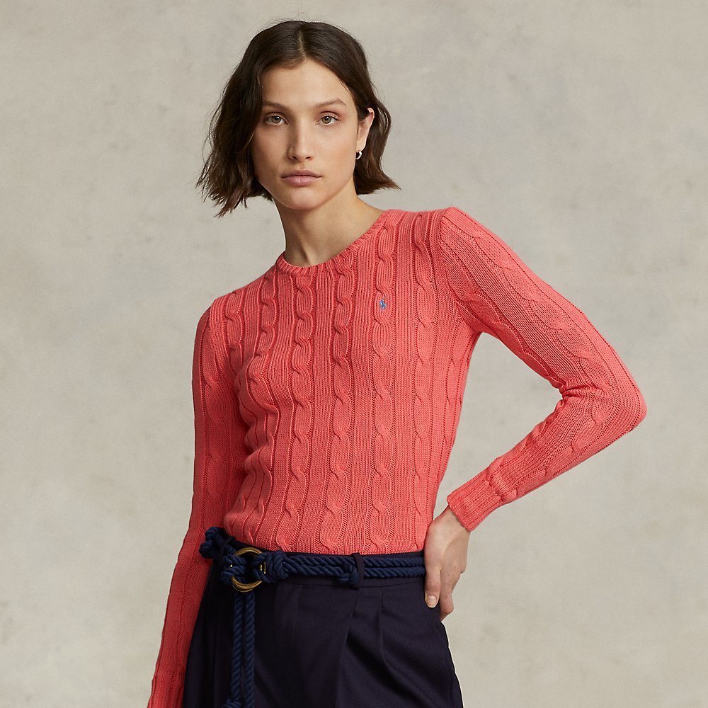 Ralph Lauren Cable-knit Cotton Crewneck Sweater In Ruby Coral