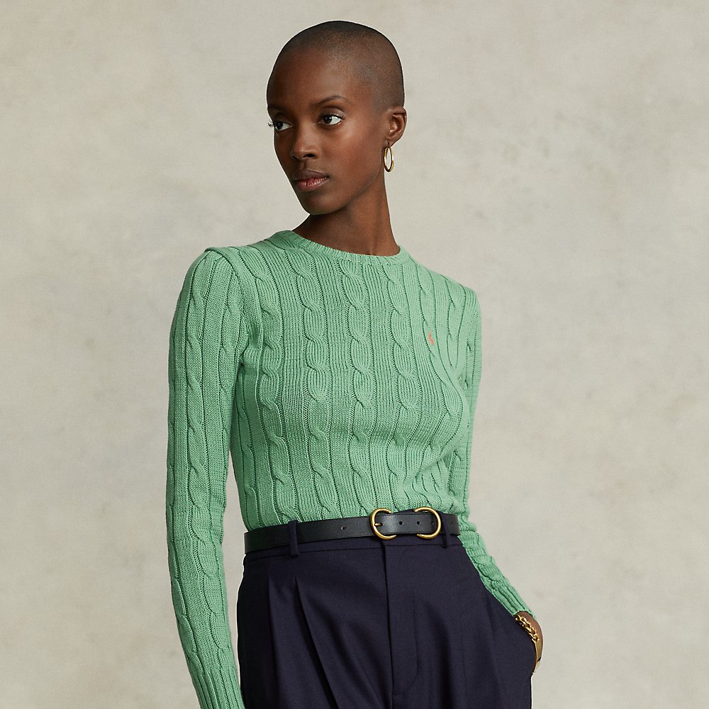 Ralph Lauren Cable-knit Cotton Crewneck Sweater In Outback Green