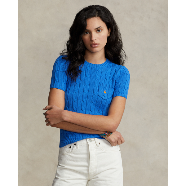 Polo Ralph Lauren Cable-knit Cotton Short-sleeve Sweater In Colby Blue