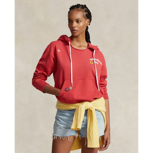 Ralph Lauren Patchwork Oversize French Terry Hoodie In Sunrise Red |  ModeSens