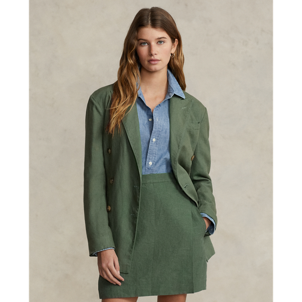 Polo Ralph Lauren Linen Double-breasted Blazer In Laurel Green