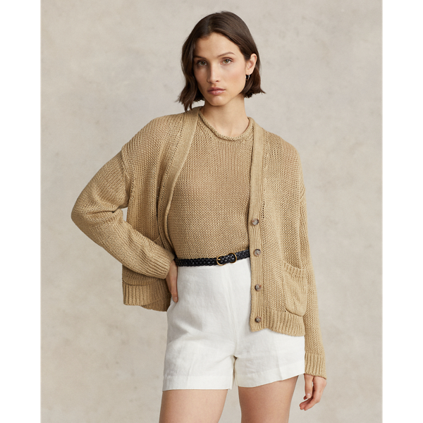 Ralph Lauren Linen-blend V-neck Cardigan In Basic Sand