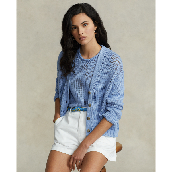 Ralph Lauren Linen-blend V-neck Cardigan In Suffield Blue