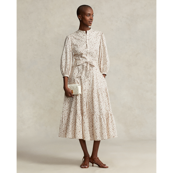ralph lauren floral cotton dress Polo Belted Tiered In Ditsy Flower Bud Color:Earl Grey dept 4 Jessica Sequin Gown | Desarae dress line silhouette.