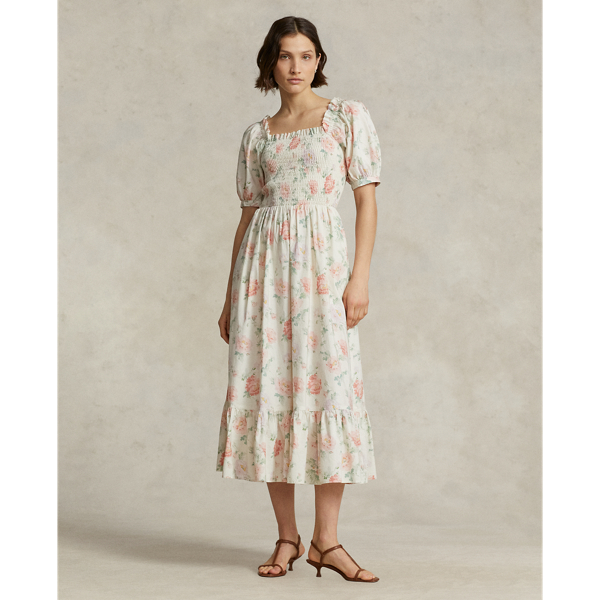 Ralph Lauren Floral Smocked Cotton Dress In Pink Blossoms