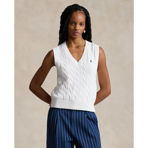 Ralph Lauren Cable-knit Cotton V-neck Sweater Vest In White