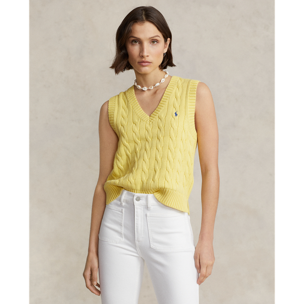Ralph Lauren Cable-knit Cotton V-neck Sweater Vest In Beekman Yellow