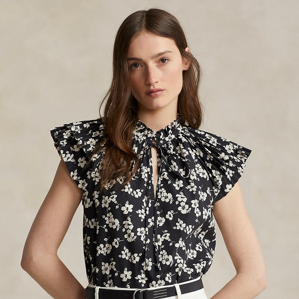 Ralph Lauren Floral Cotton-blend Short-sleeve Blouse In Romantic Hibiscus