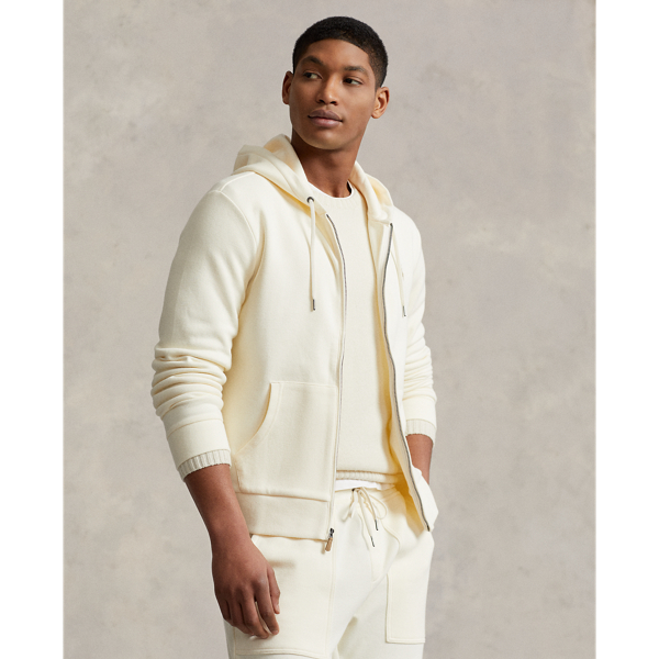 Ralph Lauren Double-knit Mesh Full-zip Hoodie In Parchment Cream