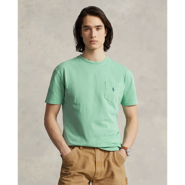 Ralph Lauren Classic Fit Cotton-linen Pocket T-shirt In Essex Green