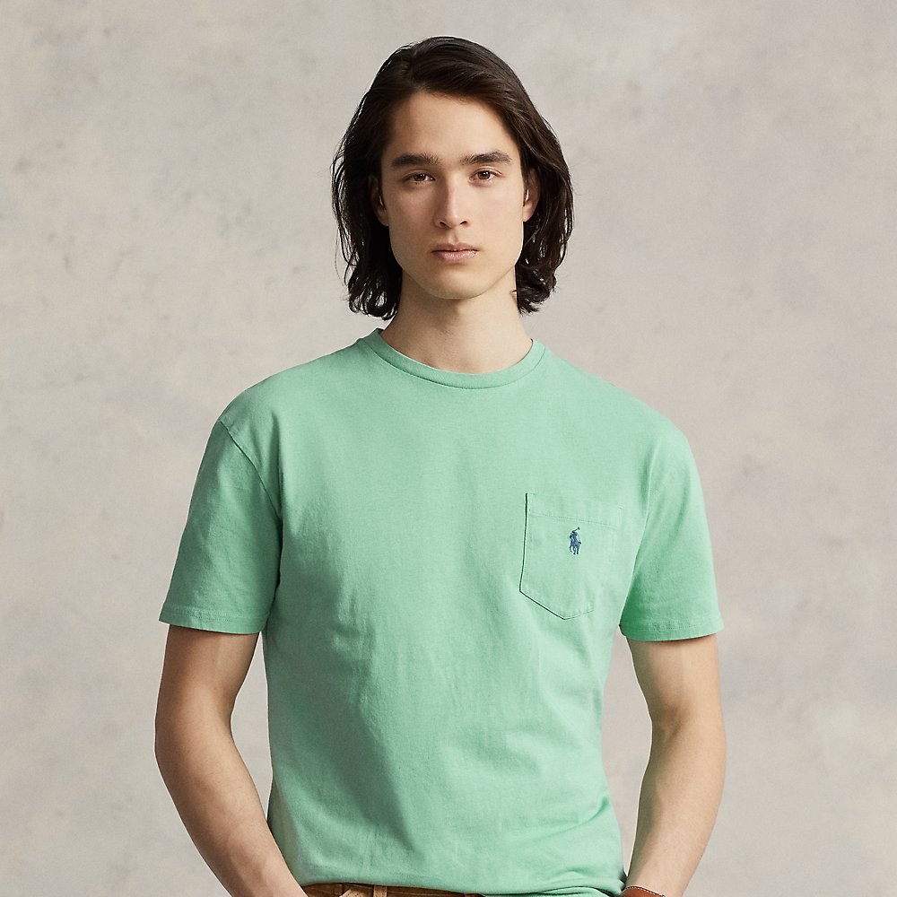 Ralph Lauren Classic Fit Cotton-linen Pocket T-shirt In Essex Green