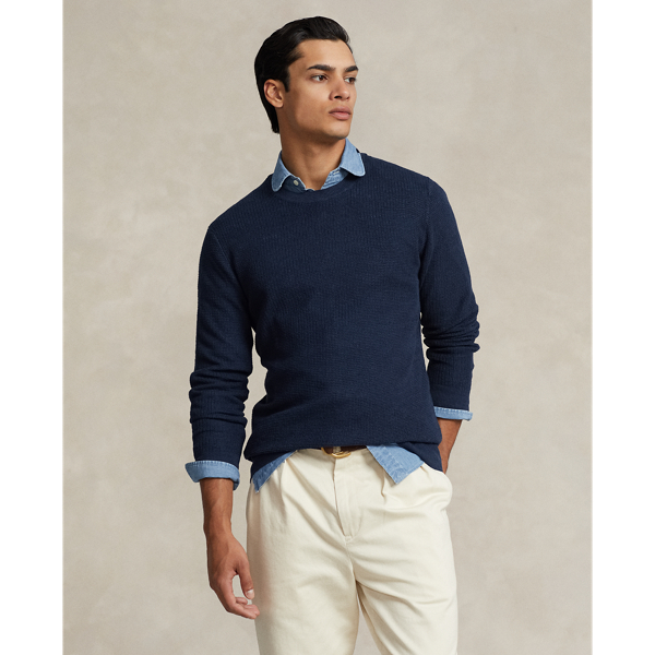 Ralph Lauren Textured Linen Crewneck Sweater In Blue