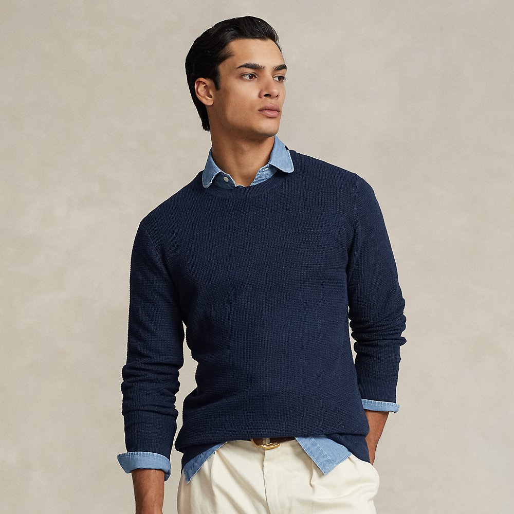 Ralph Lauren Textured Linen Crewneck Sweater In Blue